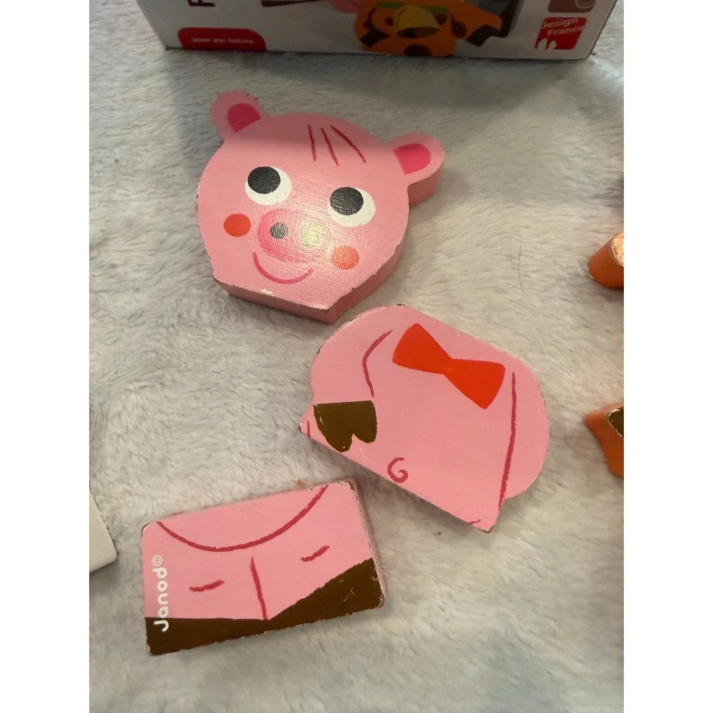 Janod Funny Magnets Wooden Farm Animal Mix Match Puzzle Set 12pc J08042
